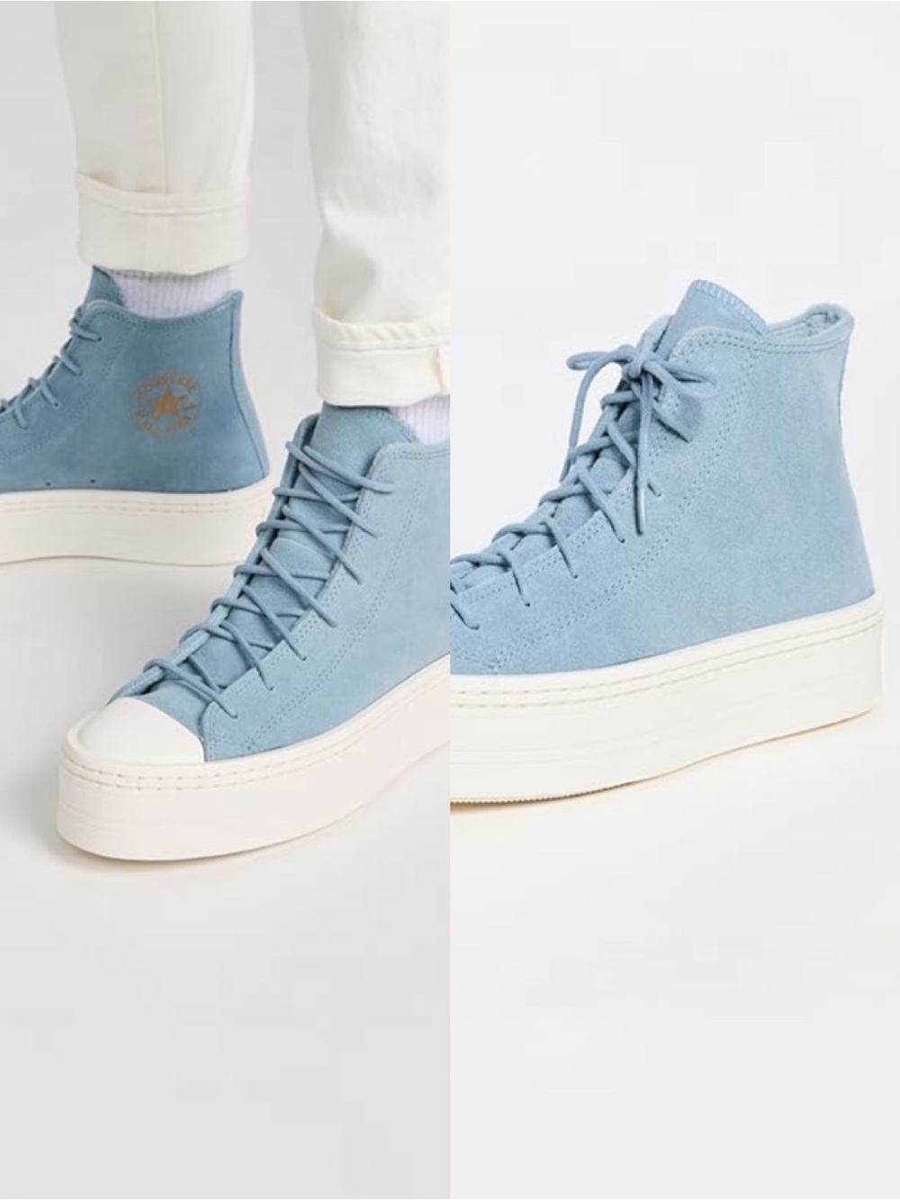 Converse High-Top Platform Sneakers in Dusty Blue Suede